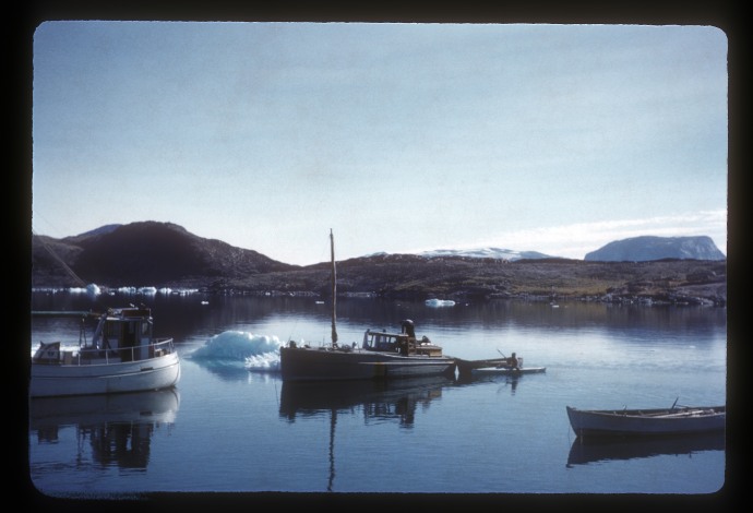 Greenland 1959: Ikerasak, two motor boats in harbor